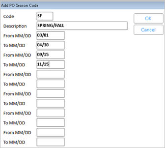 Setting Up and Assigning PO Season Codes
