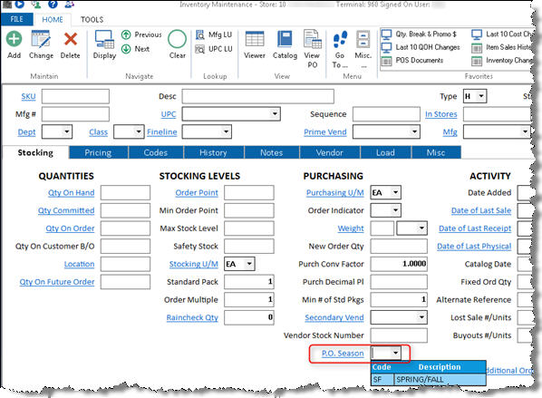 Setting Up and Assigning PO Season Codes