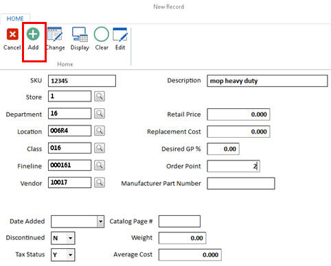 Using New Record to Add or Change Inventory