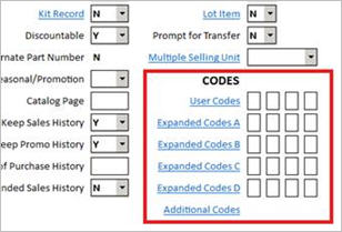 User Codes: Assigning Codes to Inventory Items