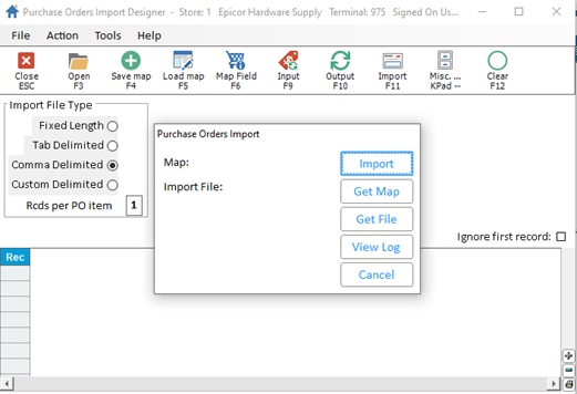 Purchase Order Import Designer to Map and Import Files